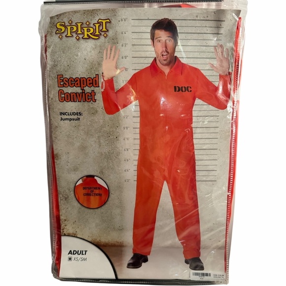 Spirit Halloween ☆ Orange Escaped Convict Prisoner Costume ☆ Adult XS / S - Picture 2 of 4